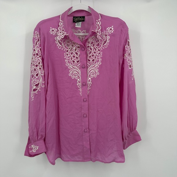 Bob Mackie Wearable Art Silk Embroidered Top Size S Pink Cut Out Artsy Gallery - Picture 1 of 7